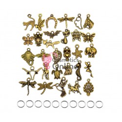 Inele din metal pentru codite afro RNG58ZZ Auriu inchis cu pandantiv, Set 10 bucati